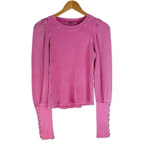 Free People Wesley Thermal Top in Pink Phenom Waffle Knit Size XS